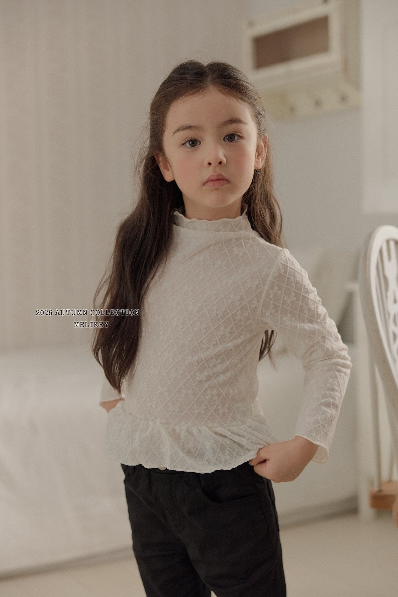 ［Melikey］Frill ribbon mesh tops