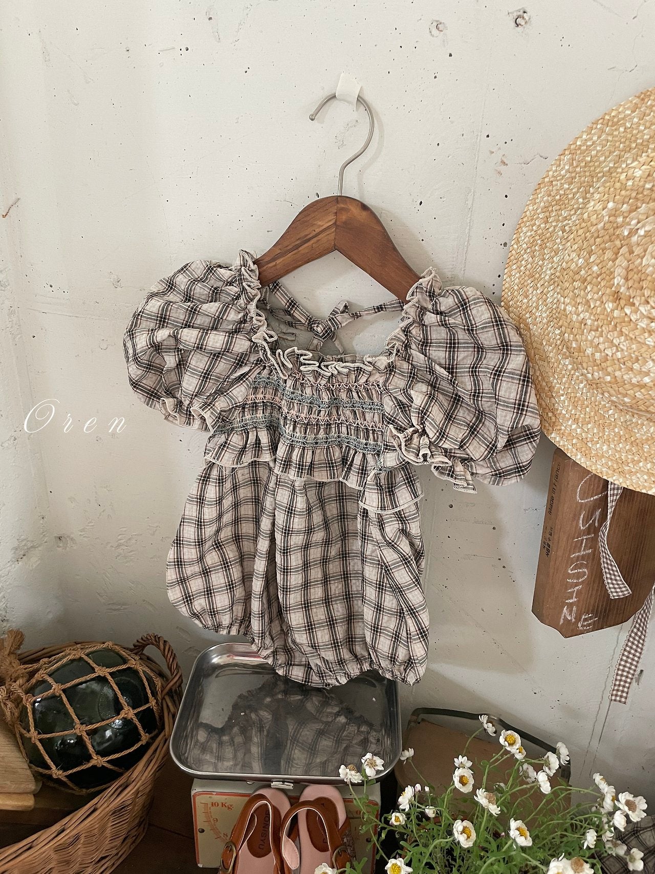 ［OREN］Noye check smock rompers