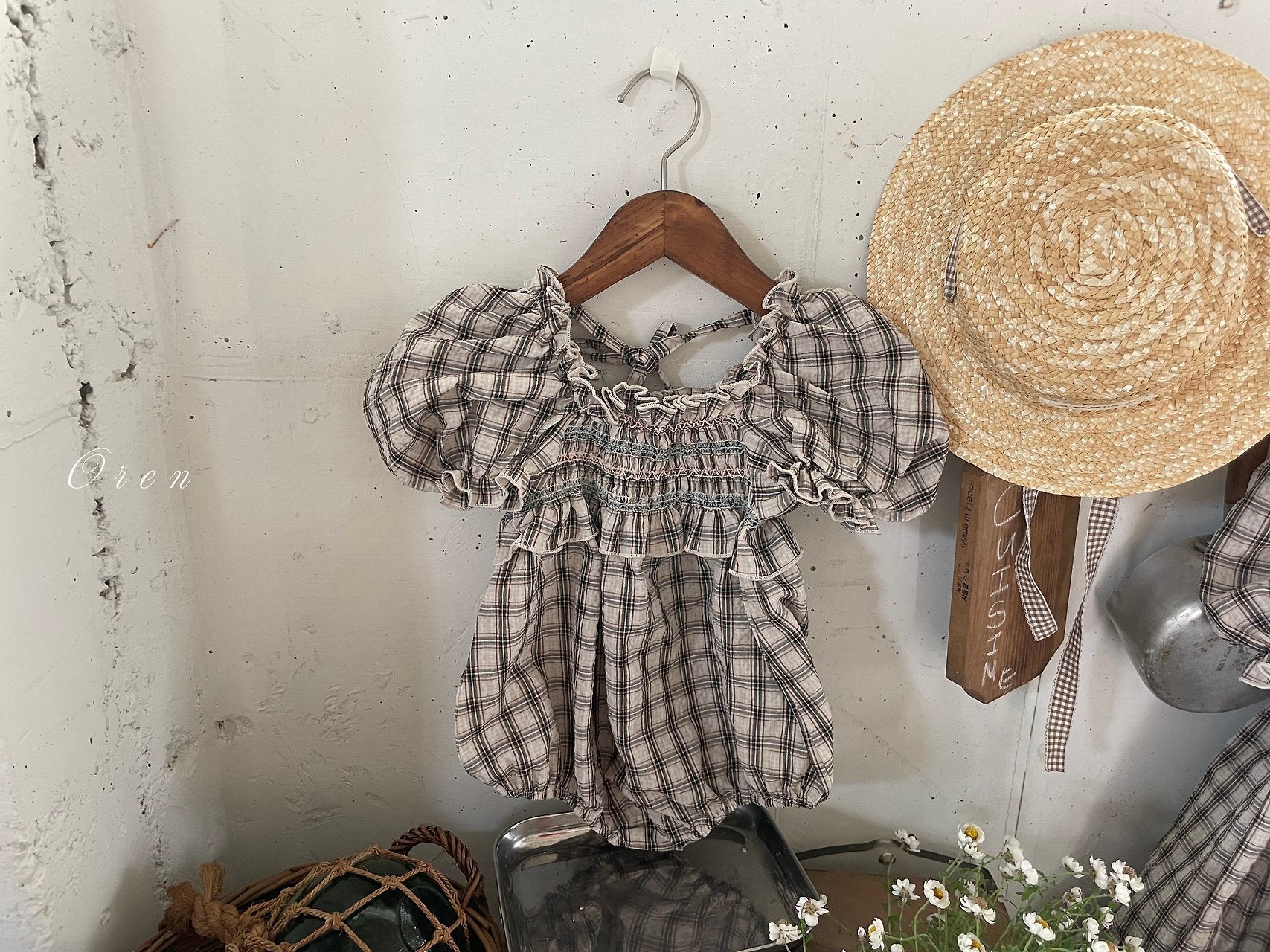［OREN］Noye check smock rompers
