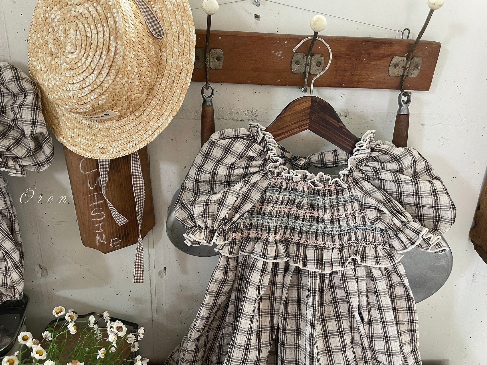 ［OREN］Noye check smock one-piece