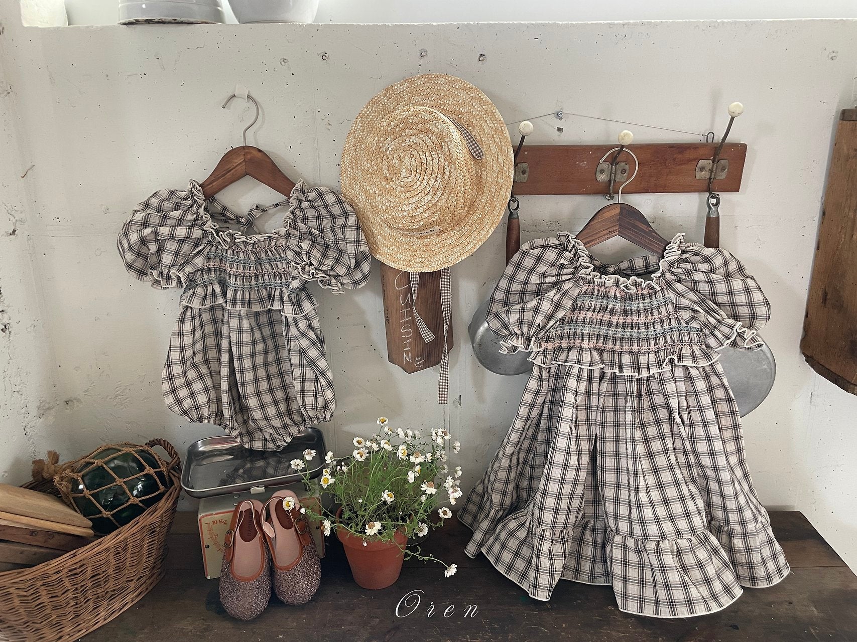 ［OREN］Noye check smock rompers