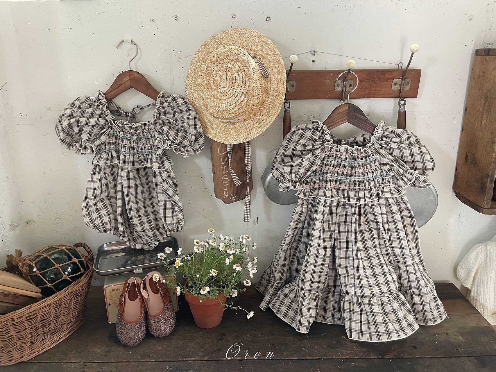 ［OREN］Noye check smock one-piece