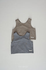 ［The beige］Check cross sleeveless tops