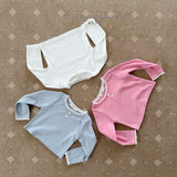 ［Melikey］Ribbon button lace tee