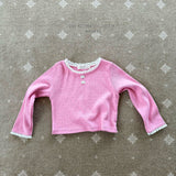 ［Melikey］Ribbon button lace tee