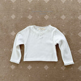 ［Melikey］Ribbon button lace tee