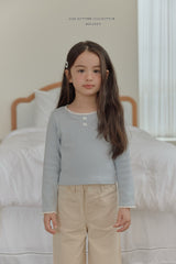 ［Melikey］Ribbon button lace tee