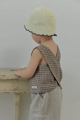 ［The beige］Check cross sleeveless tops