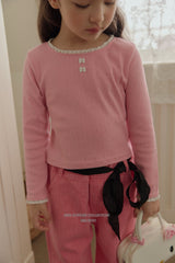 ［Melikey］Ribbon button lace tee