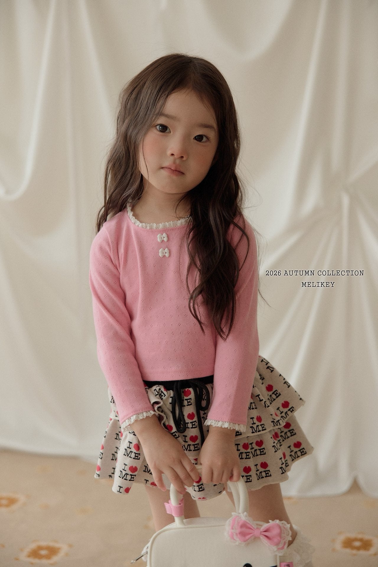 ［Melikey］Ribbon button lace tee