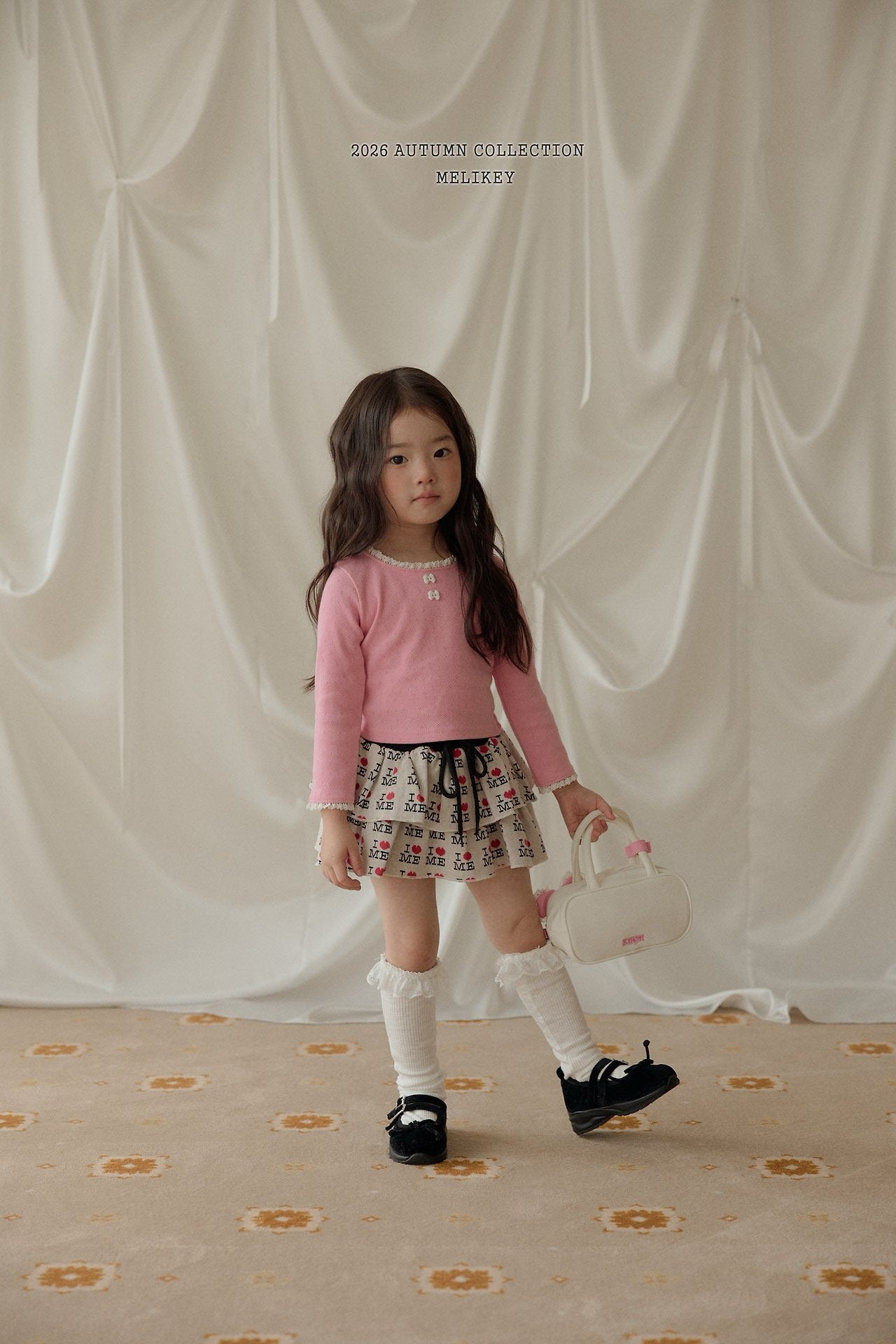 ［Melikey］Ribbon button lace tee