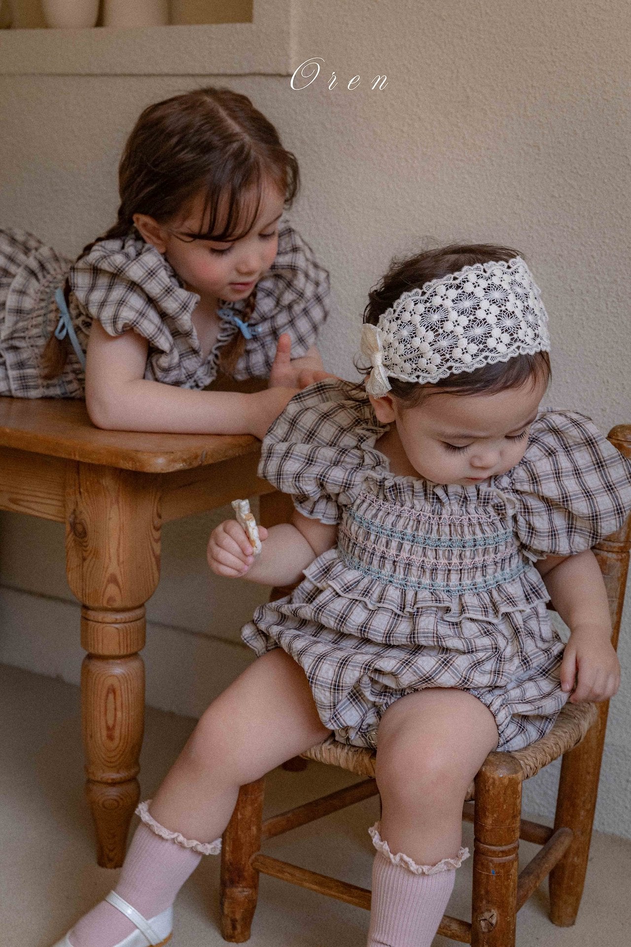 ［OREN］Noye check smock rompers