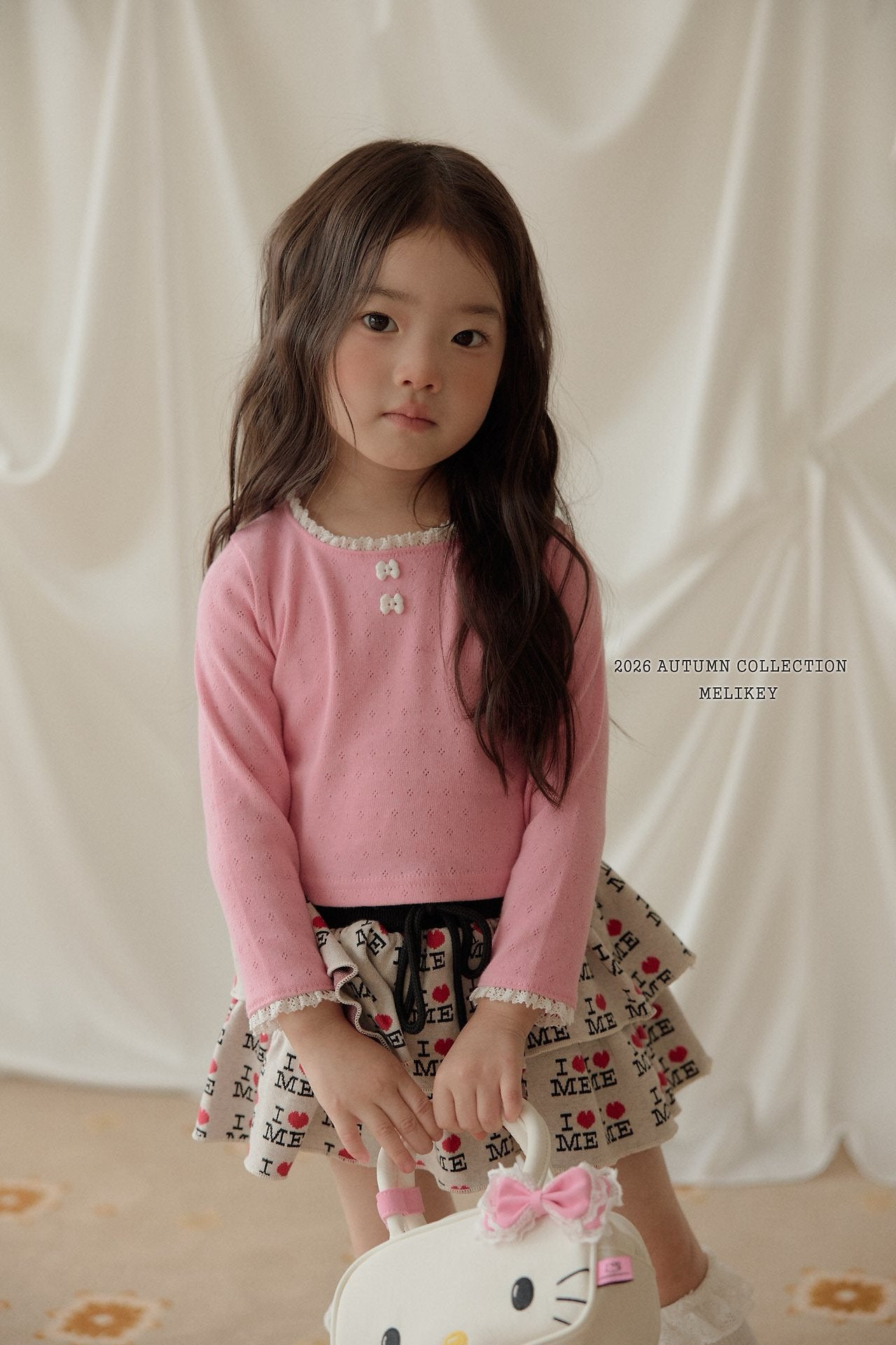 ［Melikey］Ribbon button lace tee
