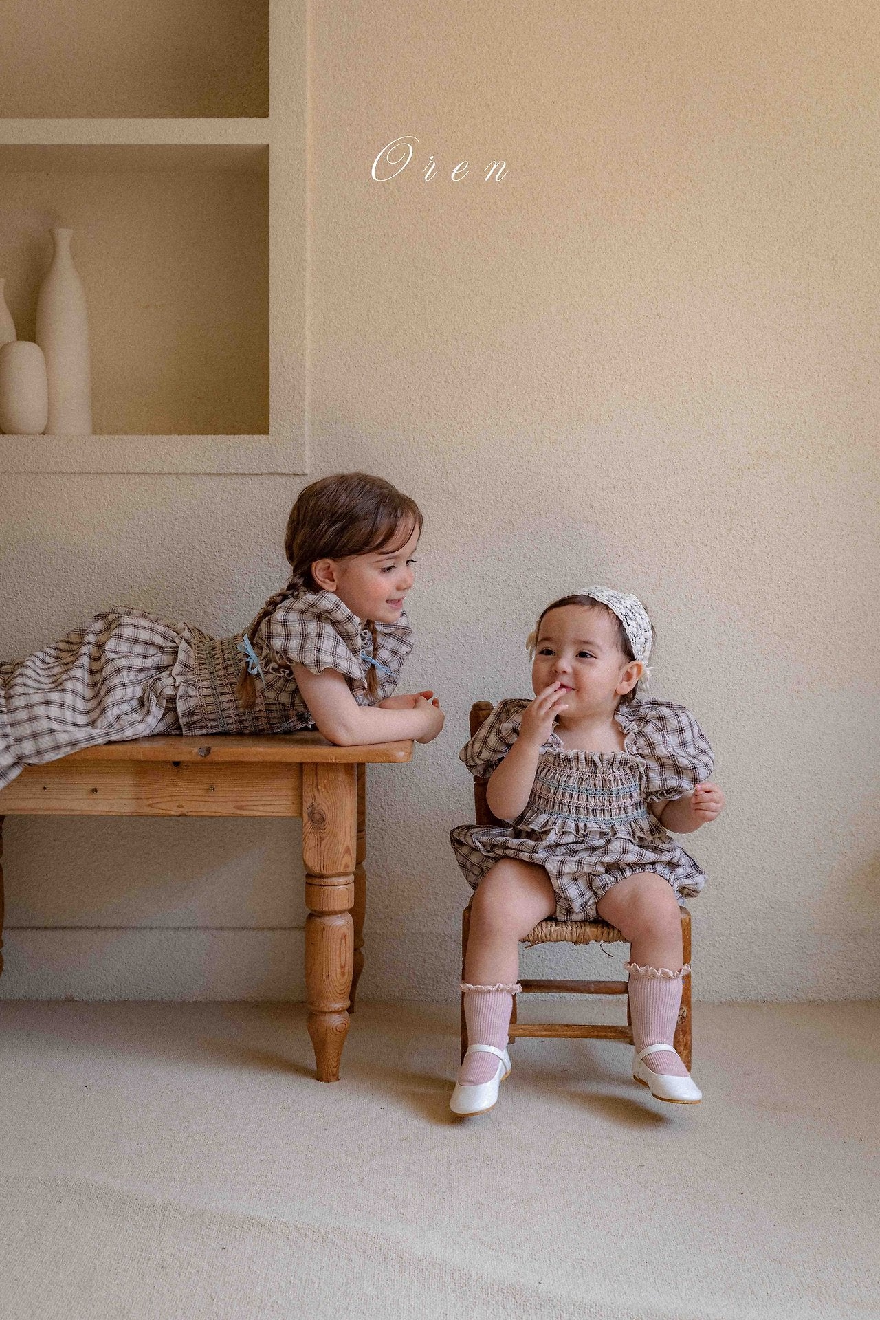 ［OREN］Noye check smock rompers