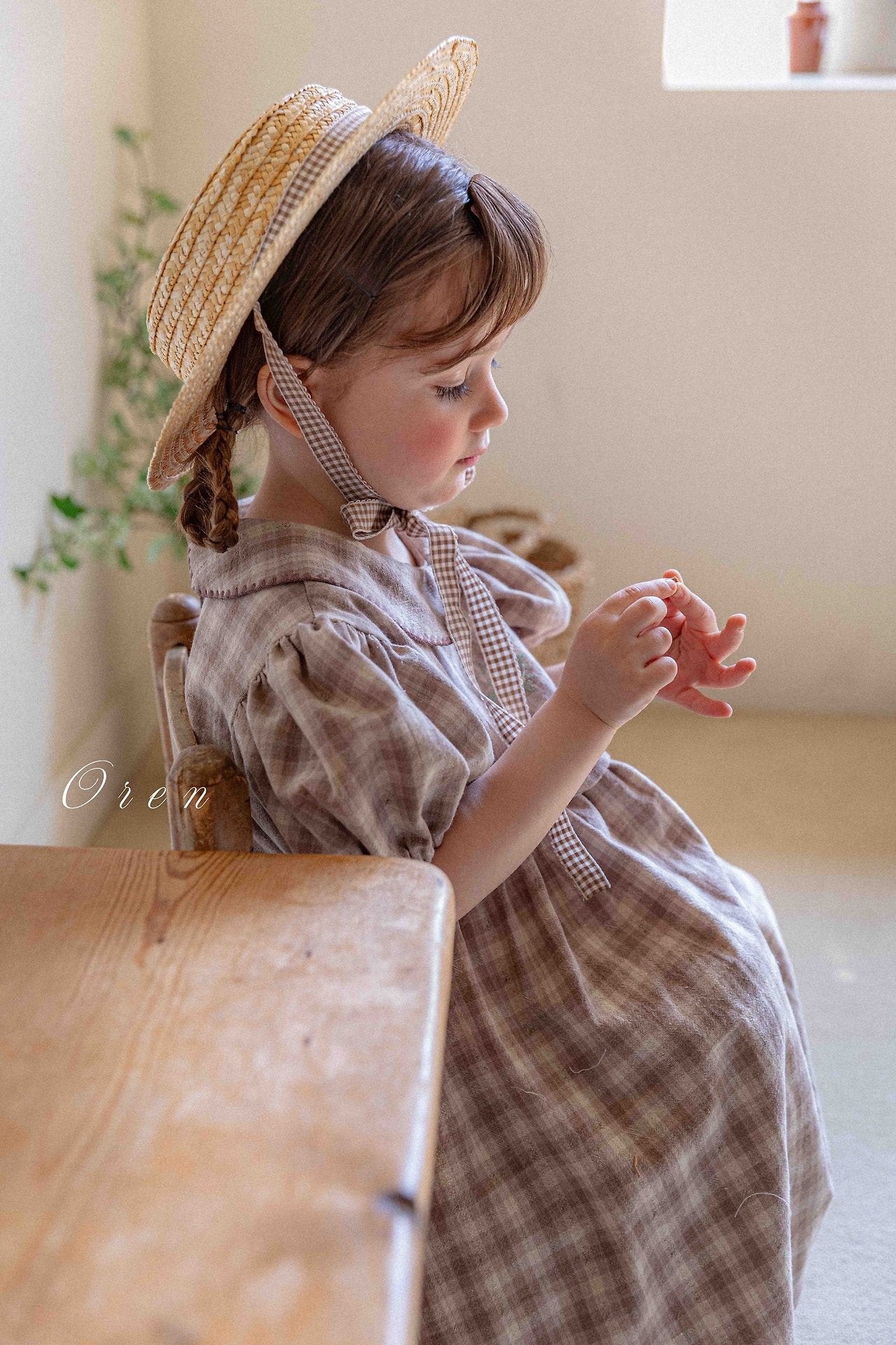 ［OREN］Check embroidery one-piece