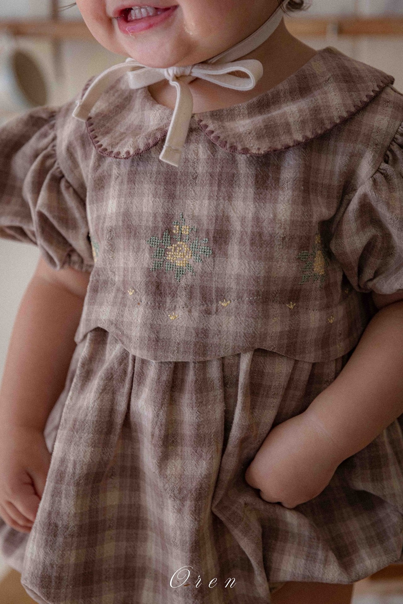 ［OREN］Check embroidery rompers