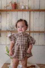 ［OREN］Check embroidery rompers