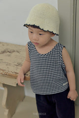 ［The beige］Check cross sleeveless tops