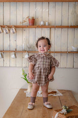 ［OREN］Check embroidery rompers