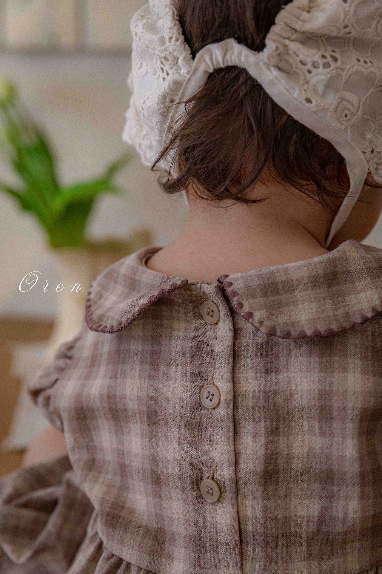 ［OREN］Check embroidery rompers