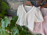 ［OREN］Linen puff lace cardigan