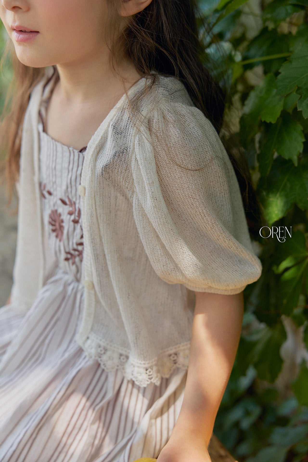 ［OREN］Linen puff lace cardigan