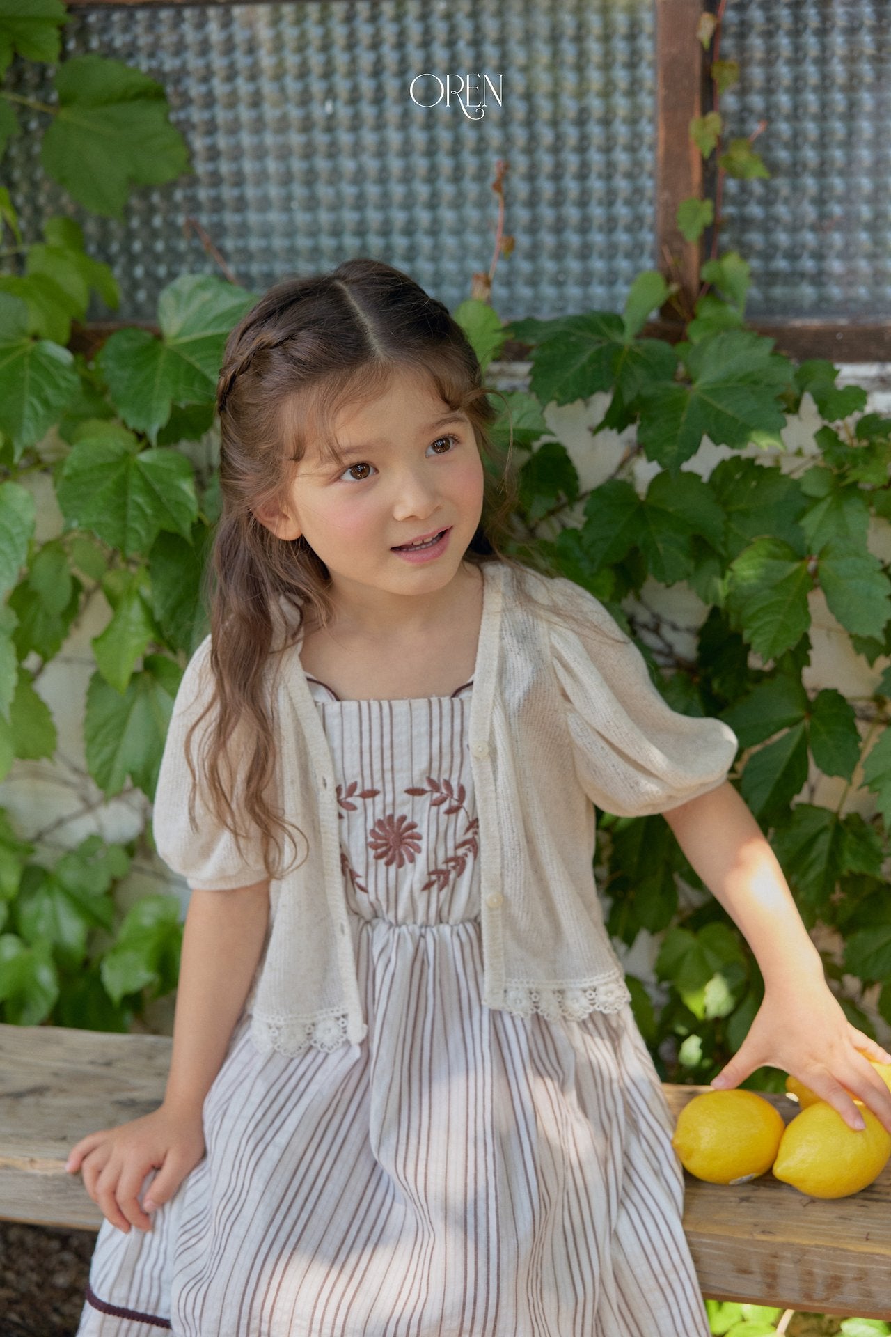 ［OREN］Linen puff lace cardigan