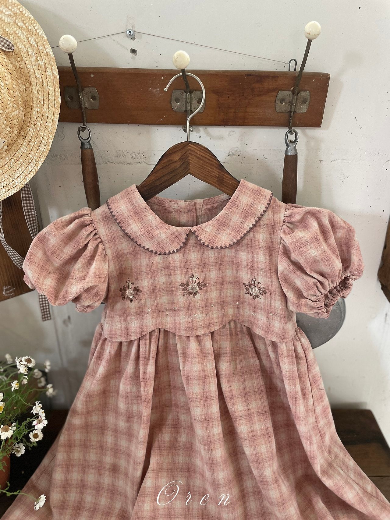 ［OREN］Check embroidery one-piece