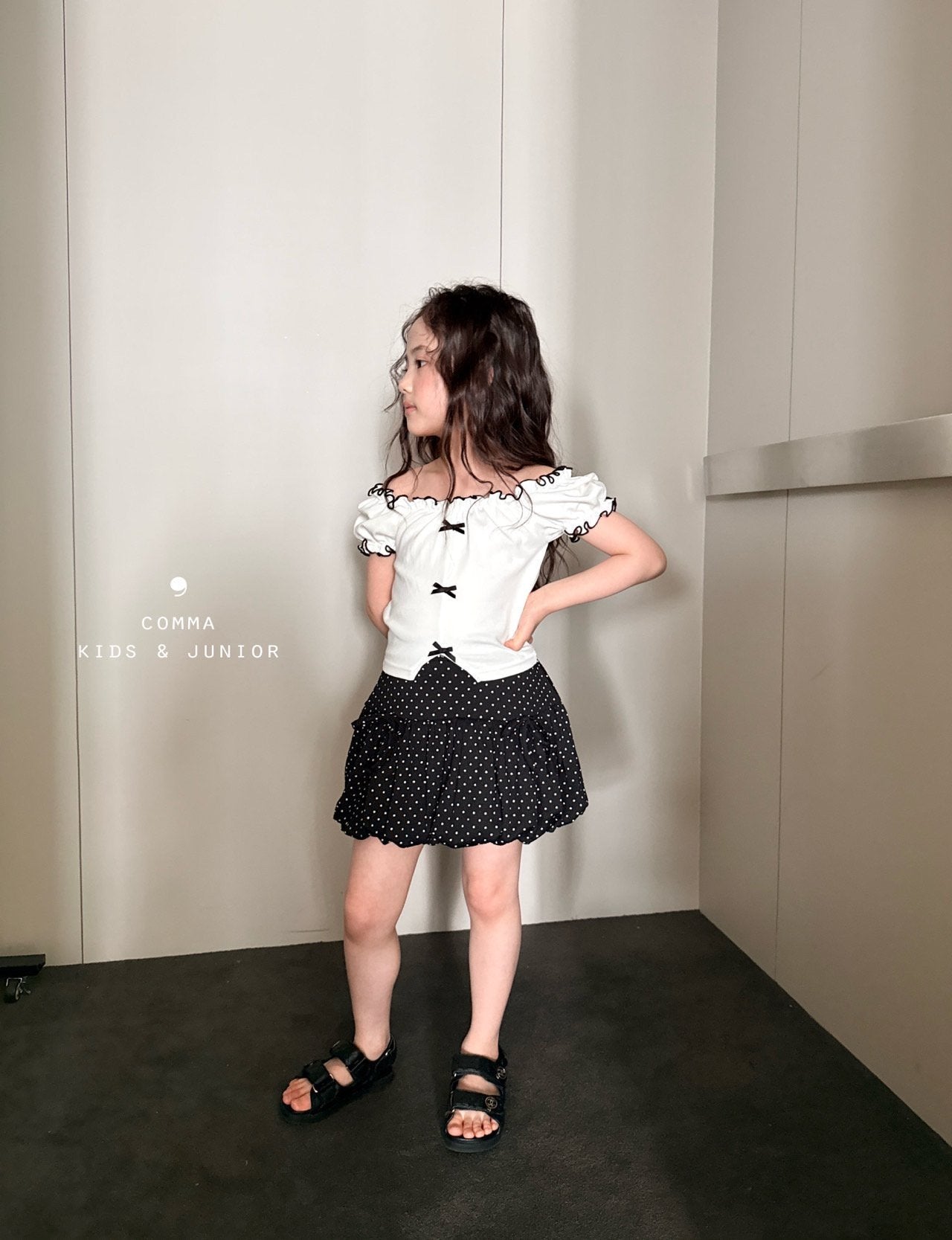 ［comma］Ribbon Shoulder puff tee
