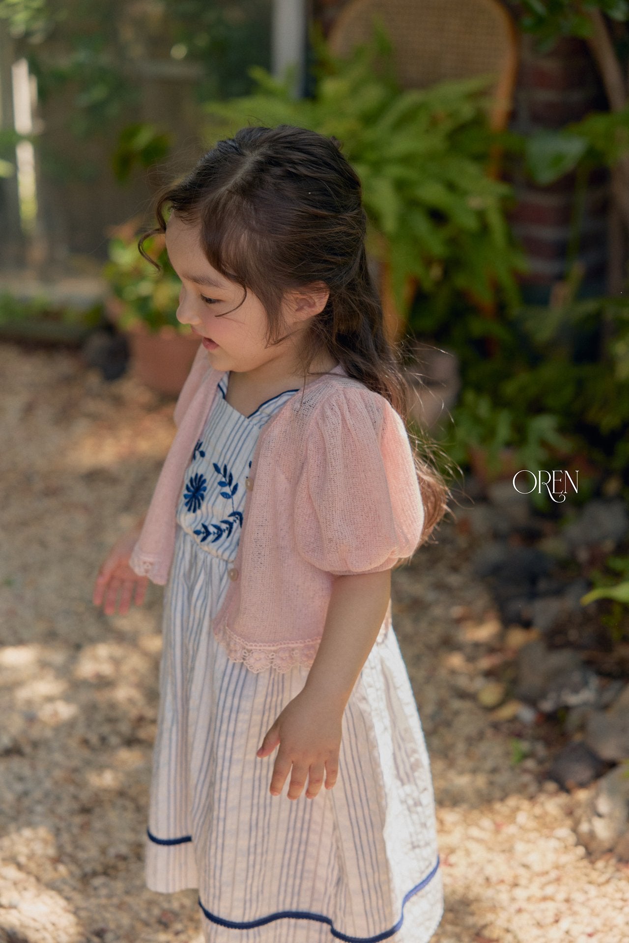 ［OREN］Linen puff lace cardigan