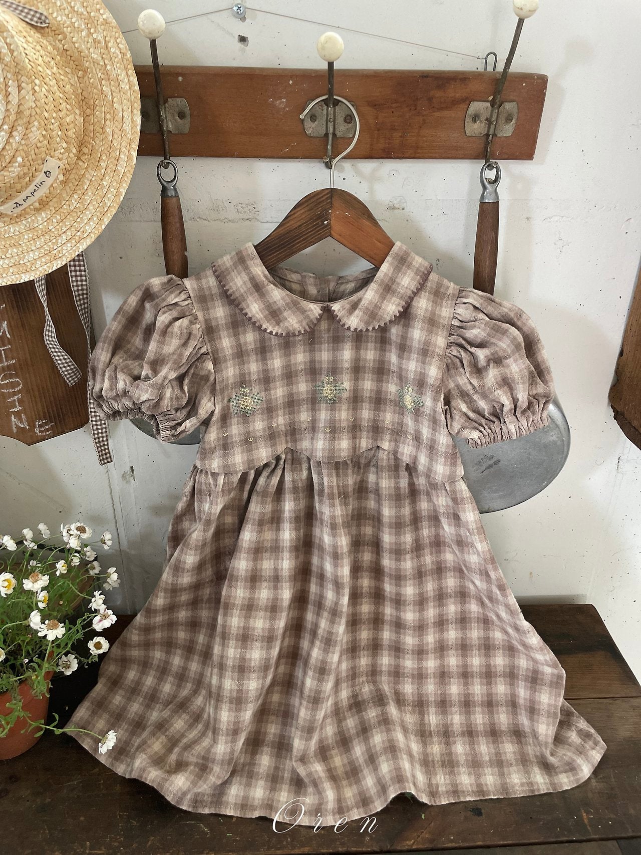 ［OREN］Check embroidery one-piece