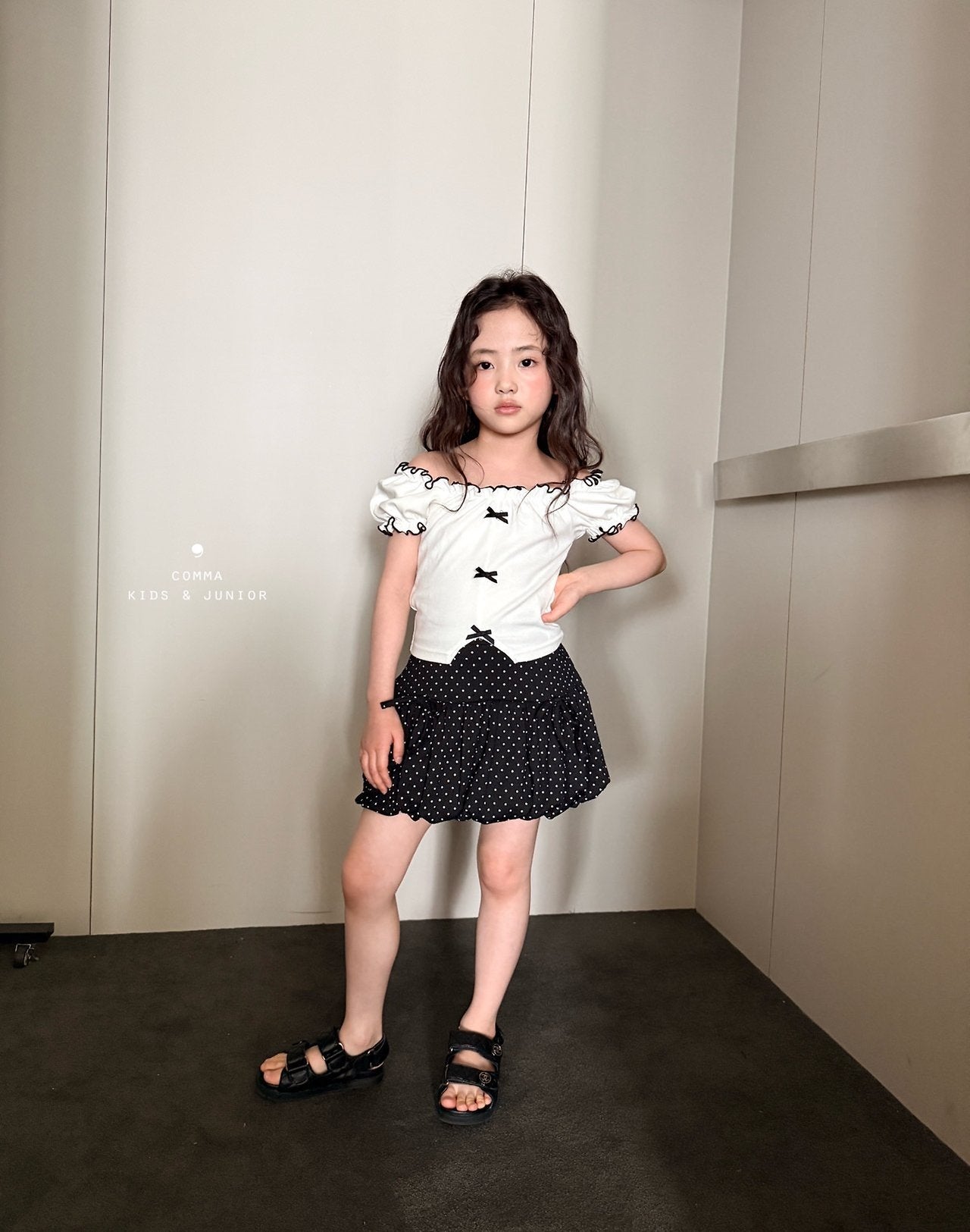 ［comma］Ribbon Shoulder puff tee