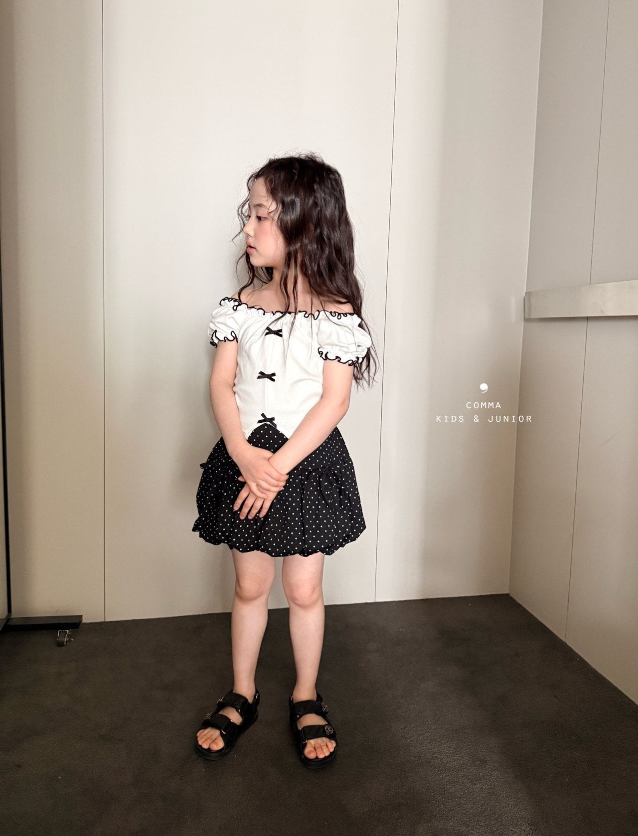 ［comma］Ribbon Shoulder puff tee