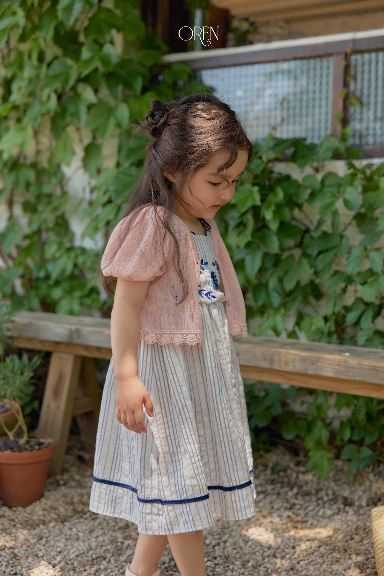 ［OREN］Linen puff lace cardigan