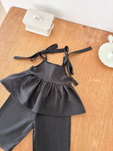 ［ohho］Soft denim ribbon blouse