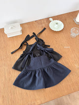 ［ohho］Soft denim ribbon blouse