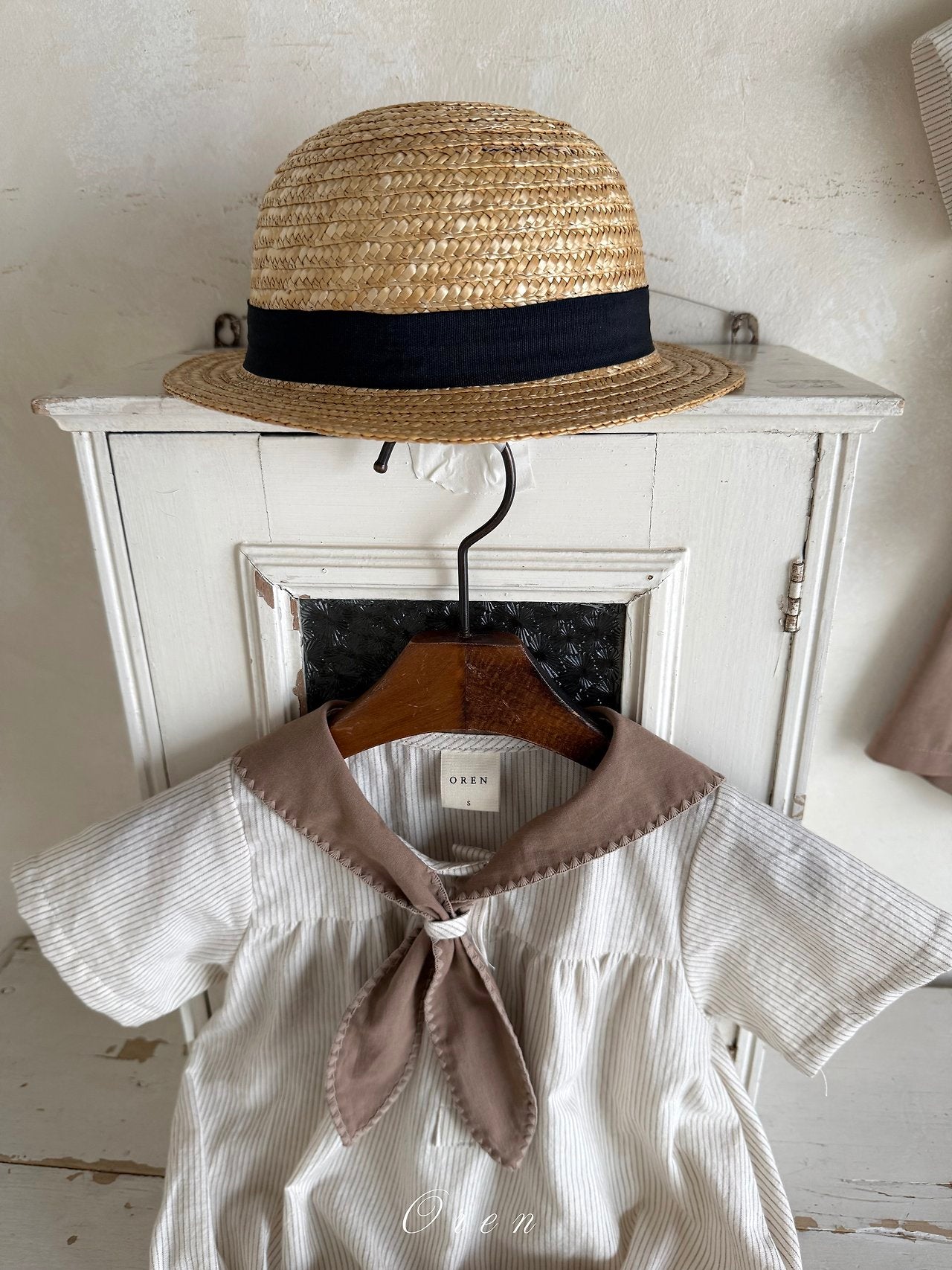 ［OREN］Pure tie stripe rompers