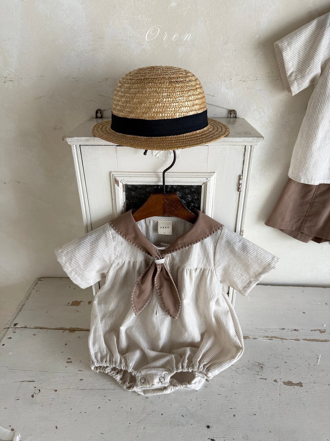 ［OREN］Pure tie stripe rompers