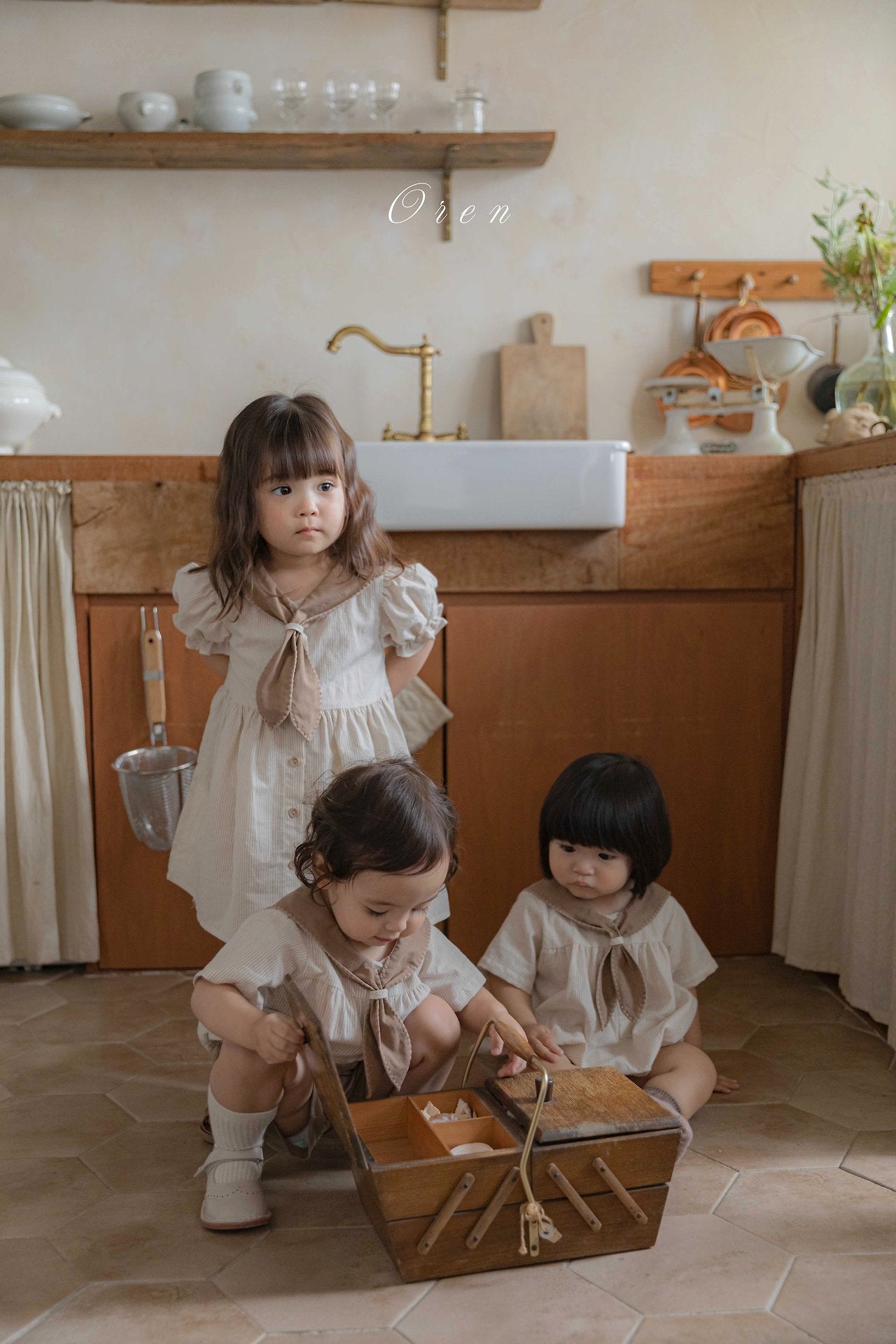 ［OREN］Pure tie stripe rompers