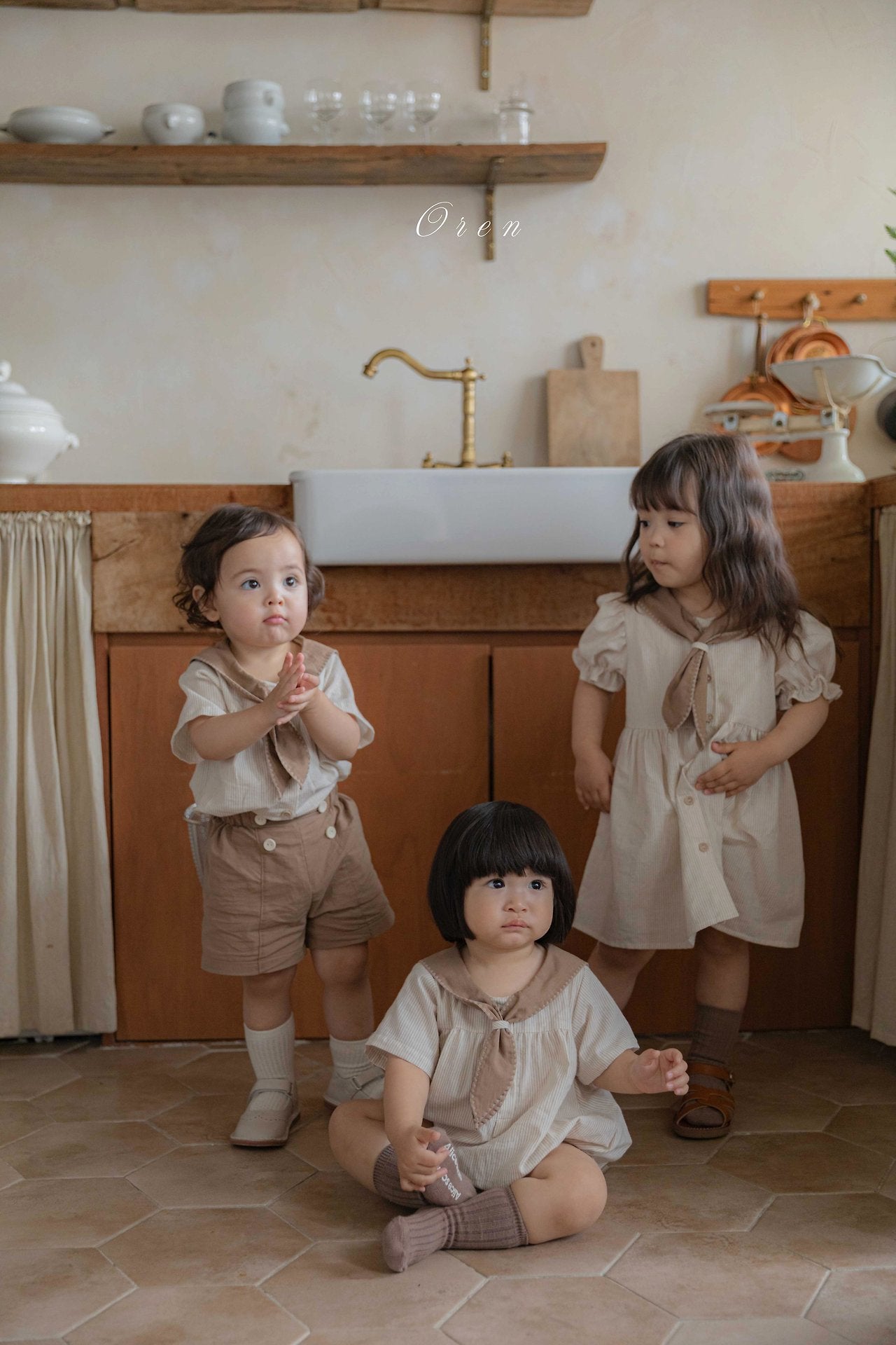 ［OREN］Pure tie stripe rompers