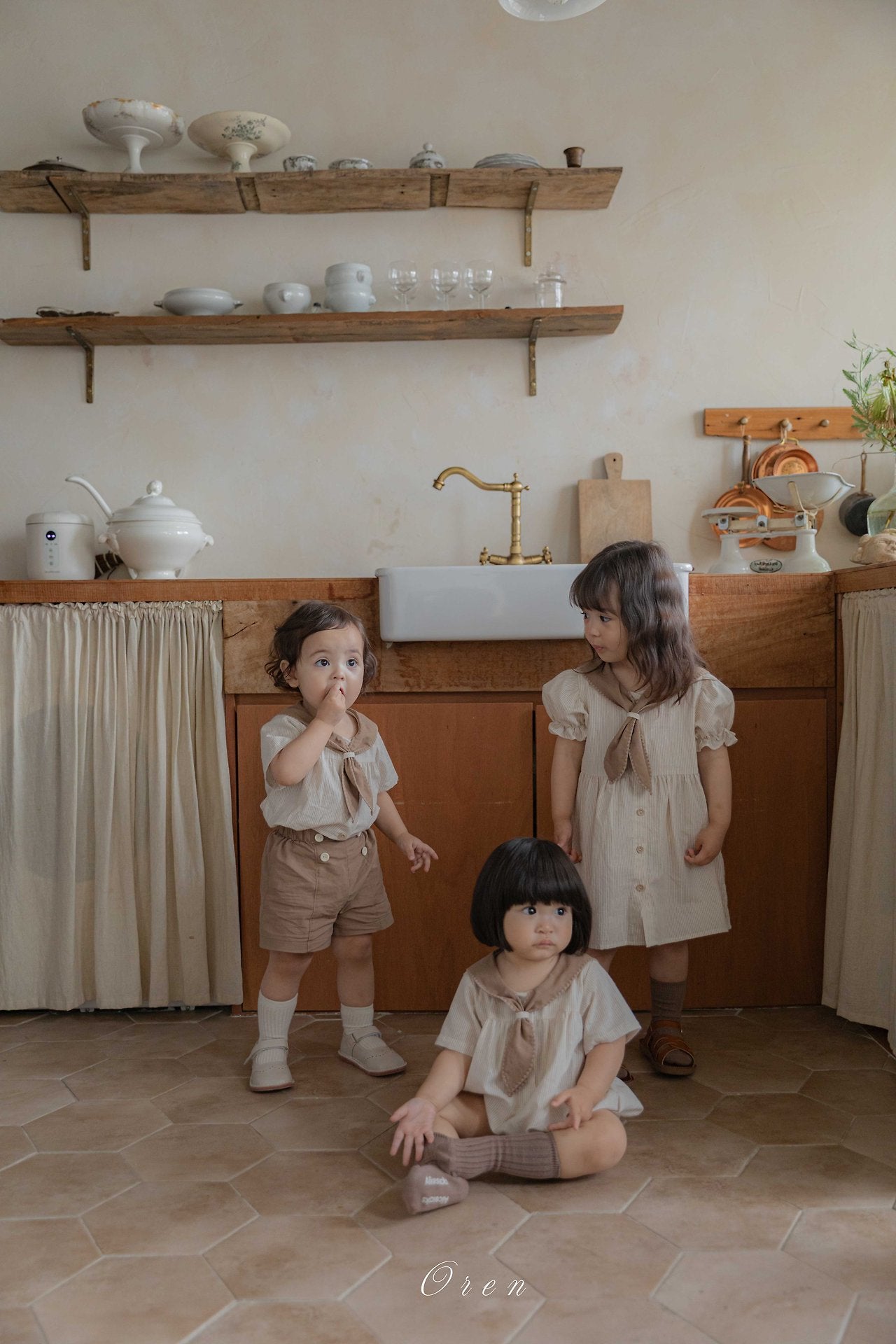 ［OREN］Pure tie stripe rompers