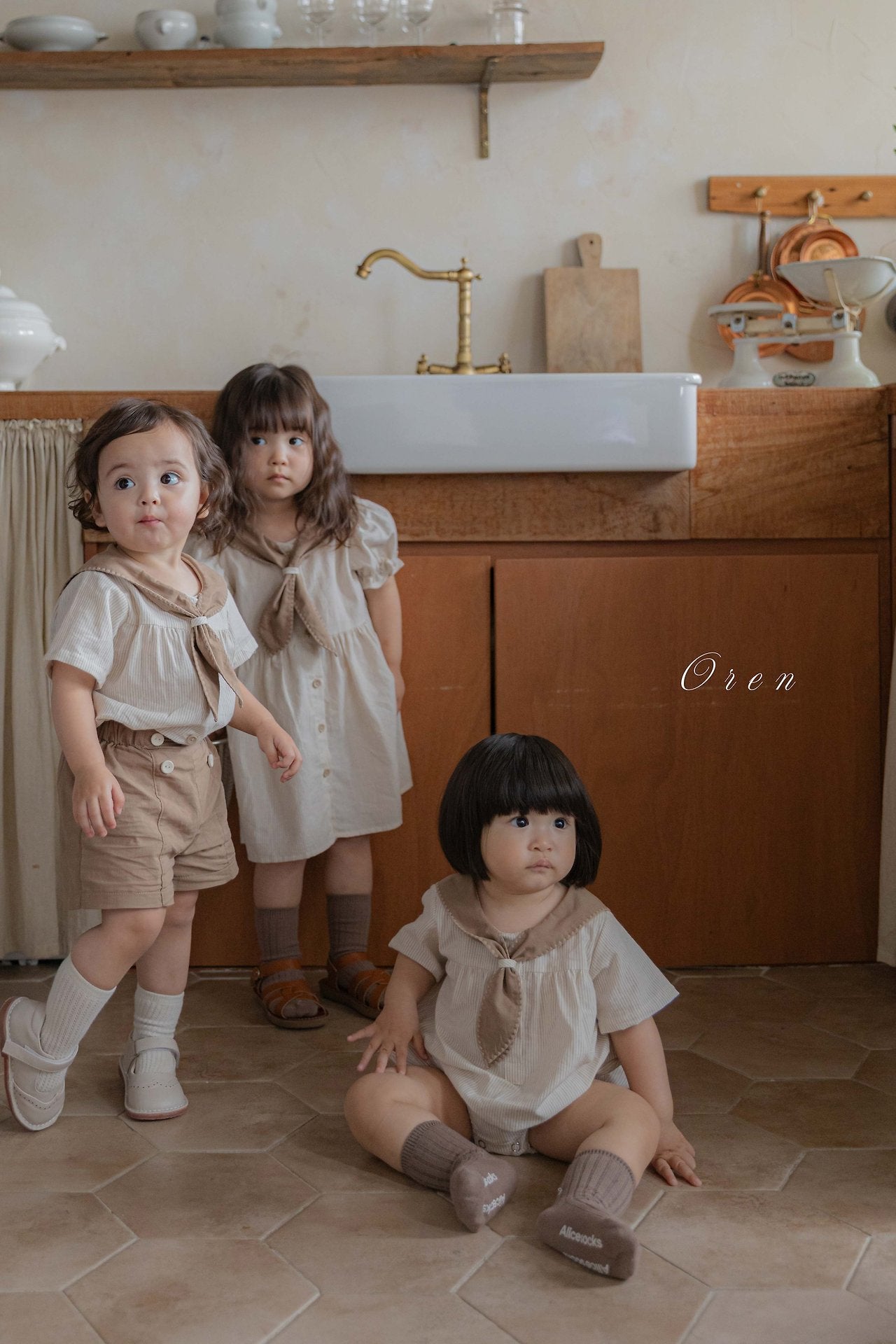 ［OREN］Pure tie stripe rompers