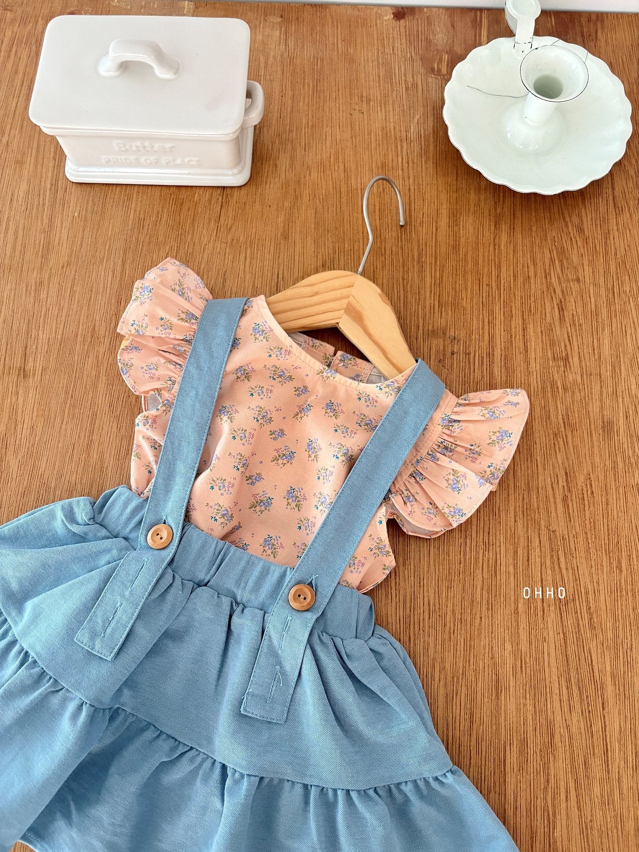 ［ohho］Forest shirring suspender skirt