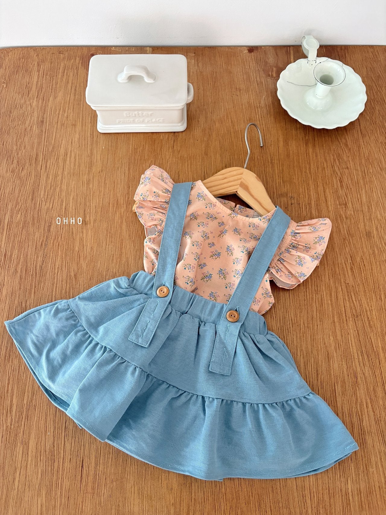 ［ohho］Forest shirring suspender skirt