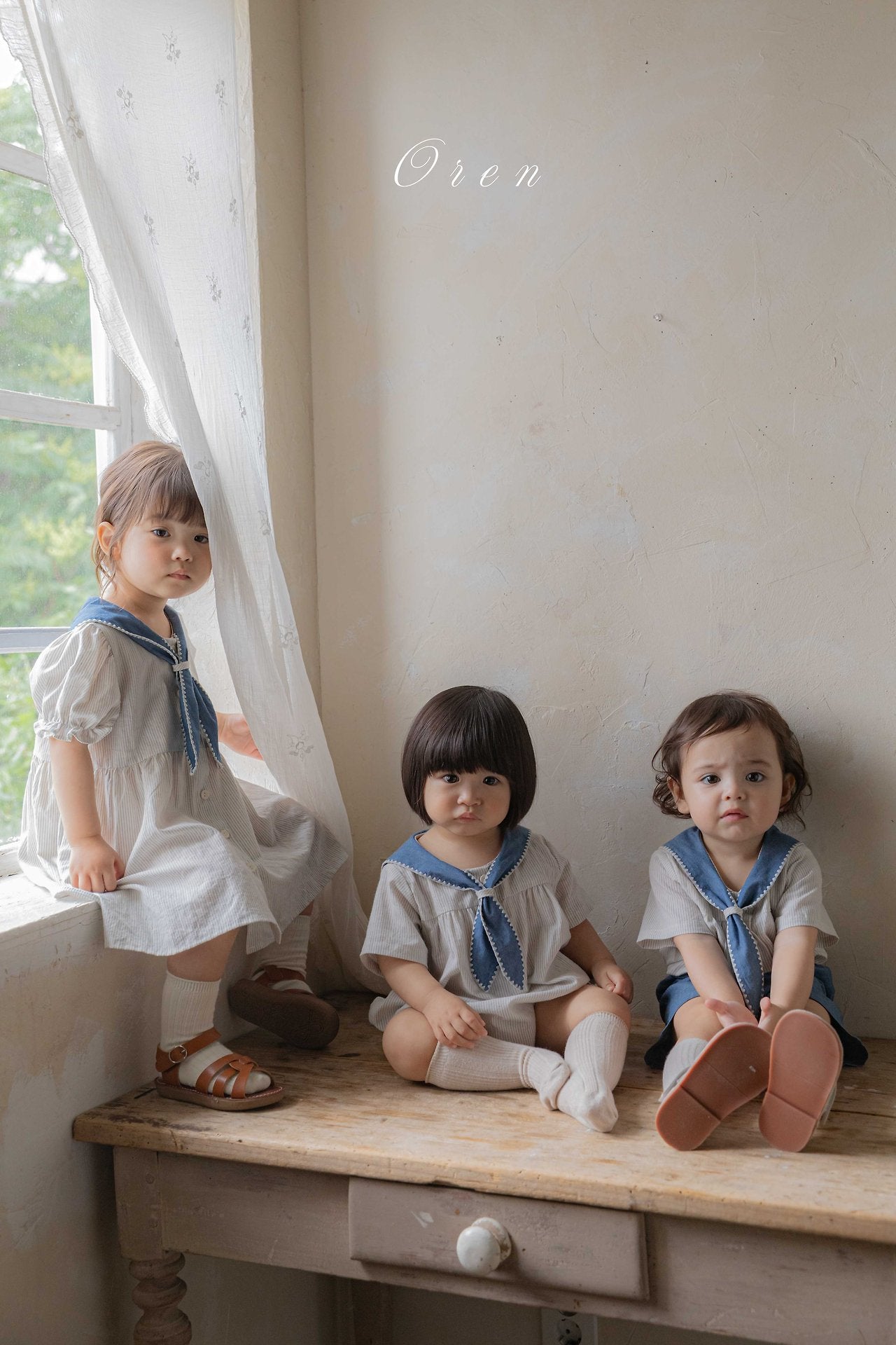 ［OREN］Pure tie stripe rompers