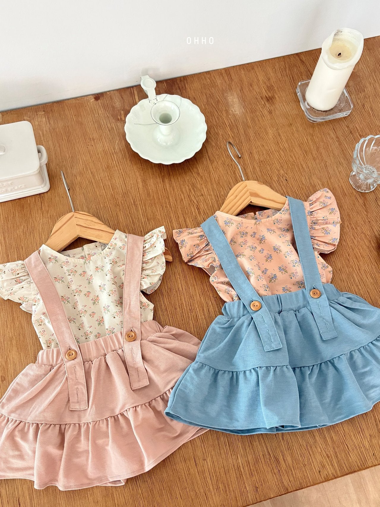［ohho］Forest shirring suspender skirt