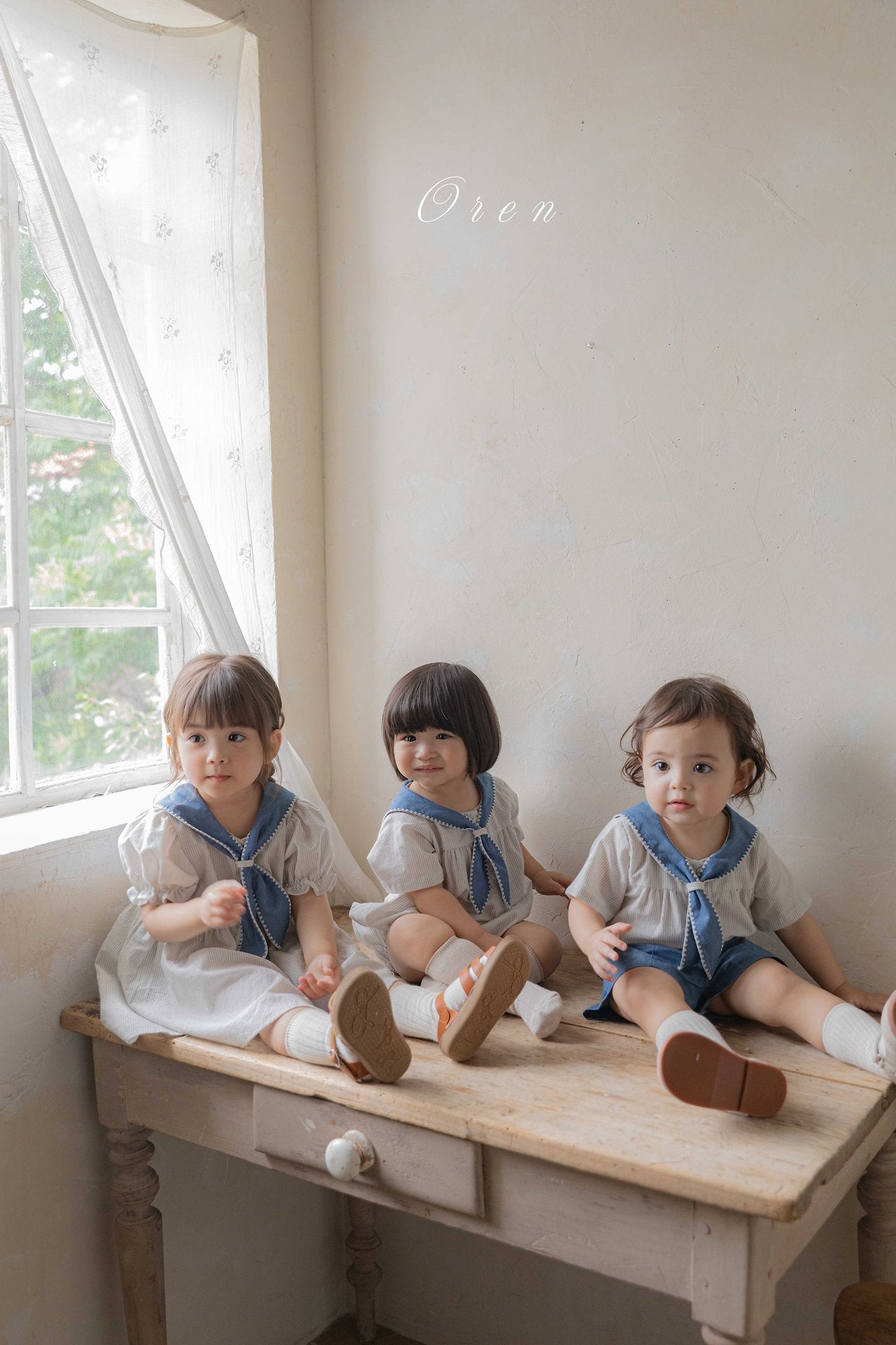 ［OREN］Pure tie stripe rompers