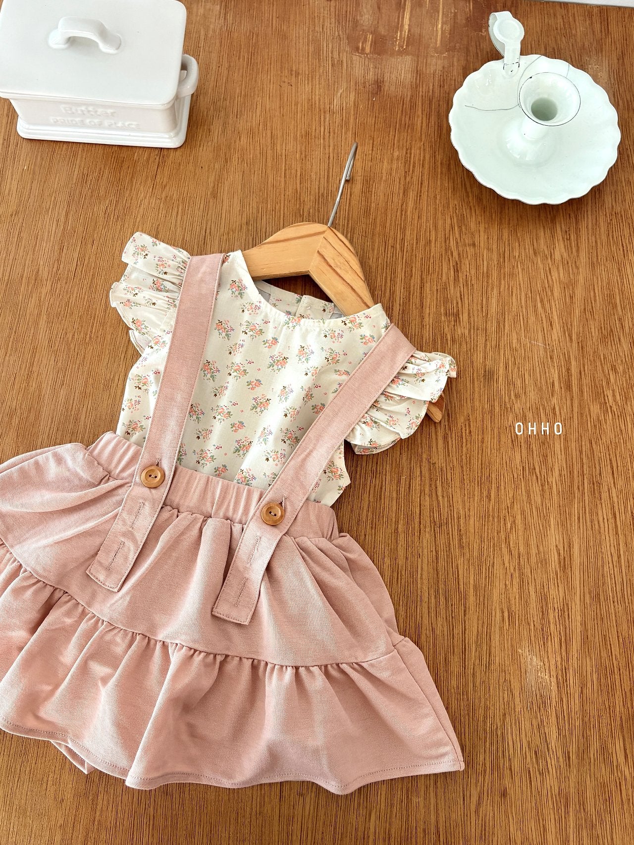［ohho］Forest shirring suspender skirt