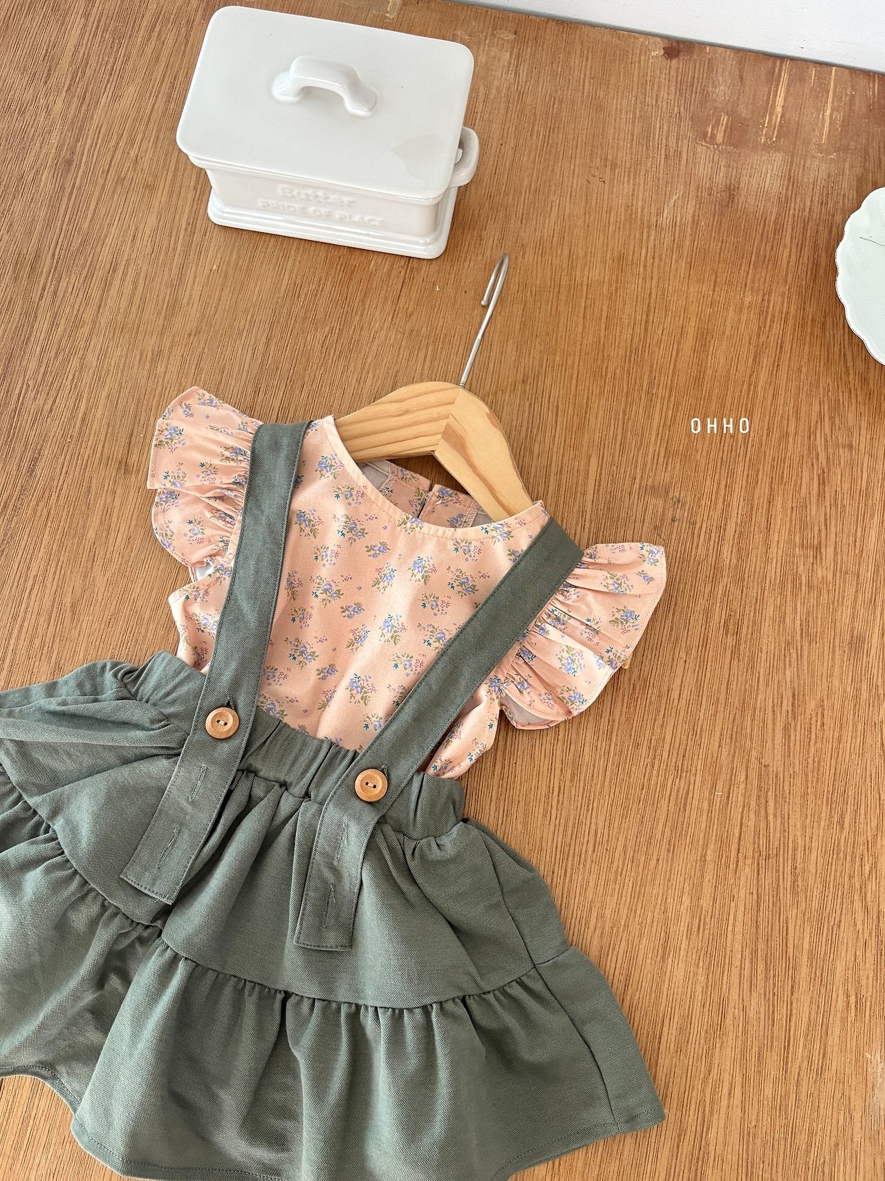 ［ohho］Forest shirring suspender skirt
