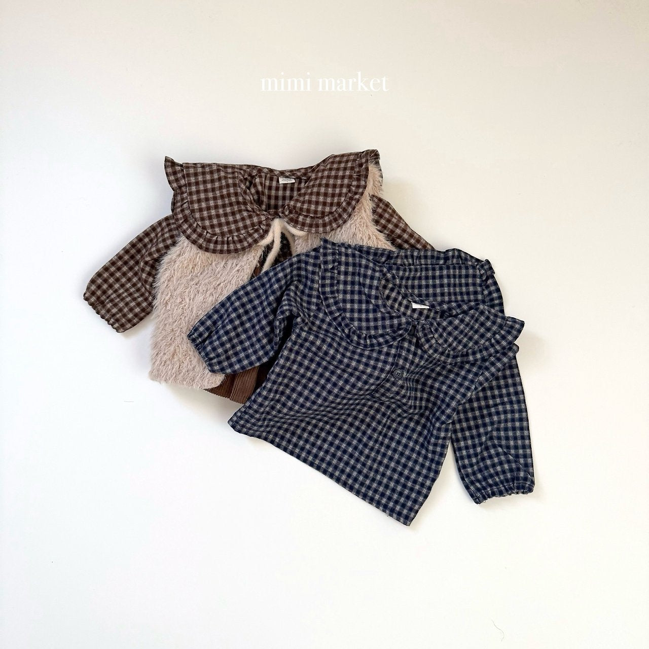 [mimi market] Check frill collar blouse